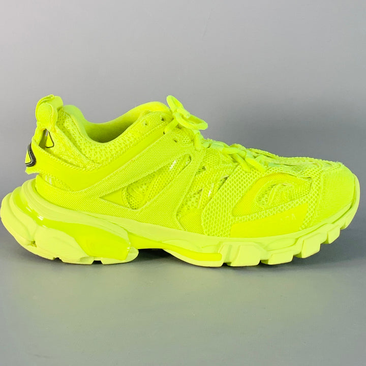 BALENCIAGA Size 6 Track 3 Green Neon Nylon Chunky Sneakers