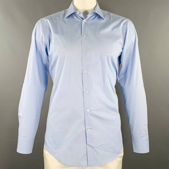 ETRO Size 42 Blue Cotton Blend Curved Cutaway Long Sleeve Shirt