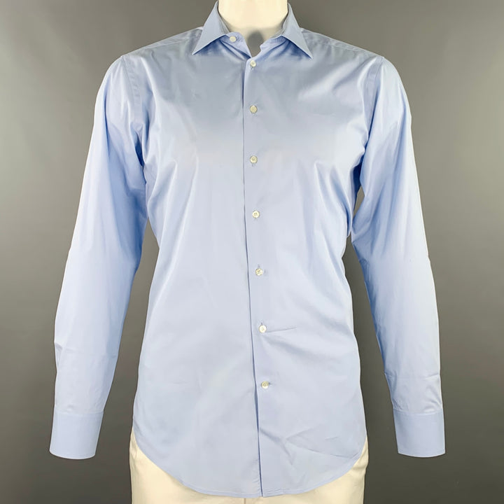 ETRO Size 42 Blue Cotton Blend Curved Cutaway Long Sleeve Shirt