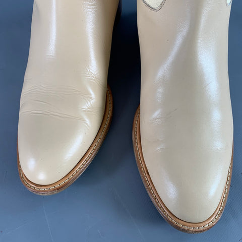 SALVATORE FERRAGAMO Bottes hautes en cuir et toile beiges Taille 8