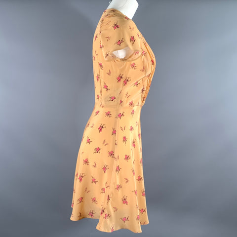 MIU MIU Size 4 Peach Pink Silk MF1335 Floral Knee Length Dress