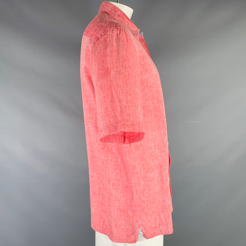 PETER MILLAR Size L Heather Red Linen One Pocket Short Sleeve Shirt