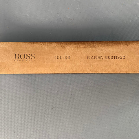 BOSS by HUGO BOSS Size 38 Navy Pebble Grain Cowhide Leather Belt