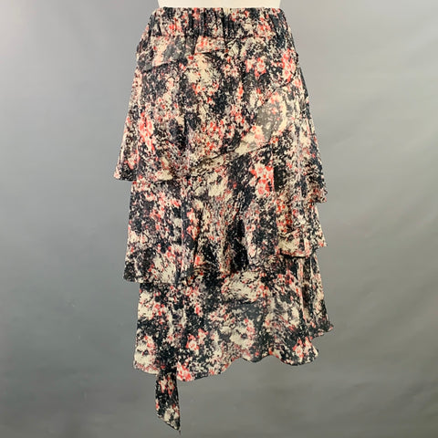 ISABEL MARANT ETOILE Size S Black Red White Chiffon Abstract Tiered Skirt