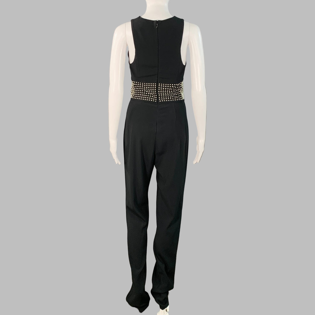 LA PERLA Size 4 Black White Viscose Blend Faux Pearl Embellishment V-Neck Jumpsuit