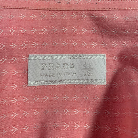 PRADA Size M Pink White Textured Cotton Long Sleeve Shirt