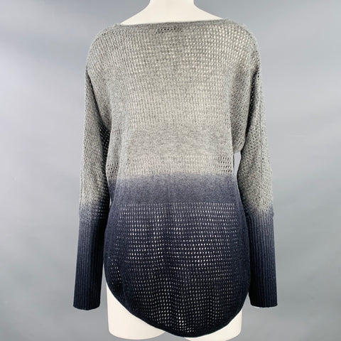 KOKUN Size XS Grey Navy Cashmere Ombre Open Knit Pullover