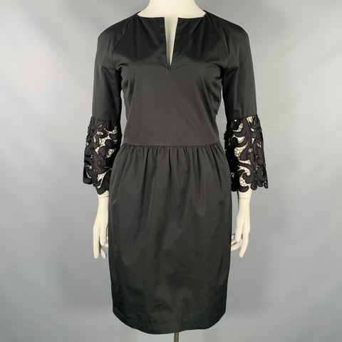 DRIES VAN NOTEN Size 10 Black Cotton Embroidered 3/4 Sleeves Dress – Sui Generis Designer Consignment