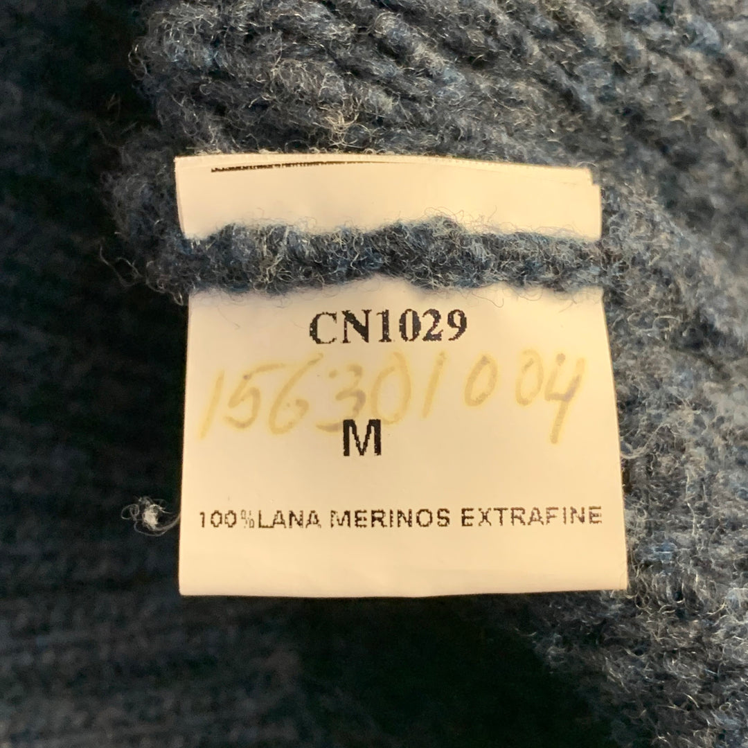 CIRCOLO Size M Blue Grey Diamond Cable Knit Merino Wool Crew Neck Sweater