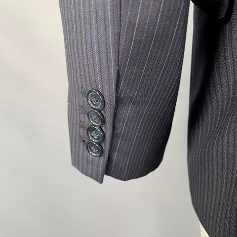 AUGUST Size 42 Navy Blue Stripe Single Breasted Sport Coat