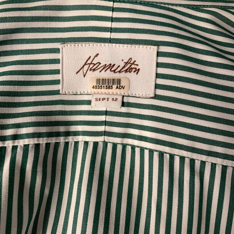 HAMILTON Size S Green White Stripe Spread Collar Long Sleeve Shirt
