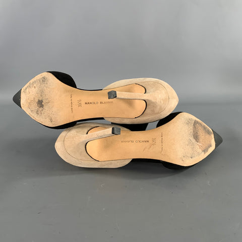 MANOLO BLAHNIK Size 9.5 Black Tan Suede Two Tone Suede Pointed Toe Pumps