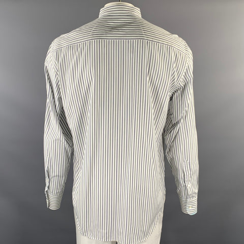 LORO PIANA Size L Green White Blue Stripe Cotton Long Sleeve Shirt