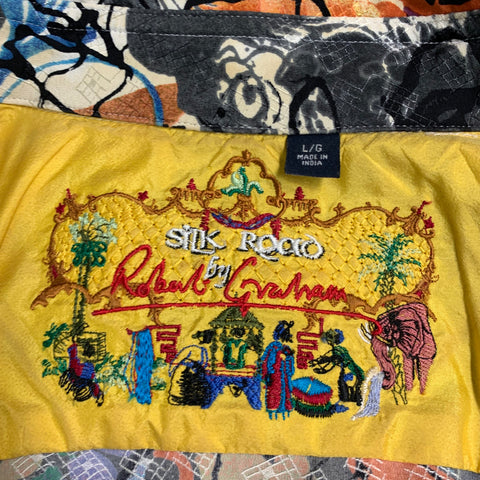 ROBERT GRAHAM Size L Multi Color Print Silk Button Up Short Sleeve Shirt