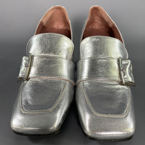BARNEYS NEW YORK Size 6.5 Silver Leather Loafer Pumps