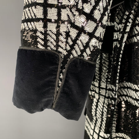DOLCE & GABBANA TAILORED by Size 46 Black White Sequined Plaid Cotton Robe Coat
