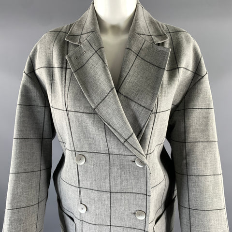 PHILLIP LIM Size S Grey Black Windowpane Viscose Polyester Peacoat