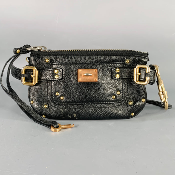 CHLOE Paddington Clutch Black Gold Pebble Grain Leather Handbag