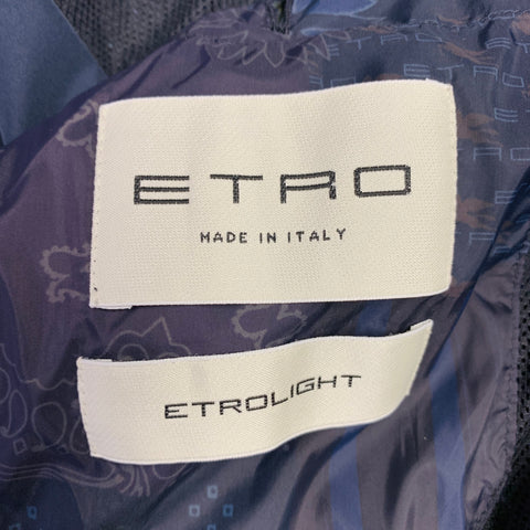 ETRO Size L Caxapa Black Navy Paisley Polyamide Buttoned Pockets Jacket