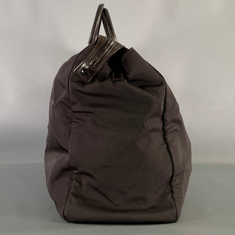 GUCCI Brown Leather Trim Nylon Weekender Bags & Leather Goods