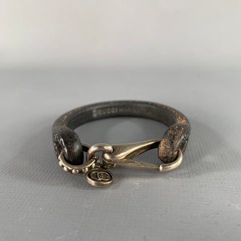 GUCCI Brown Silver Dots Leather Sterling Silver Clasp Bracelet