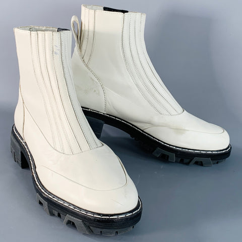 RAG & BONE Size 10 White Leather Pull On Ankle Boots