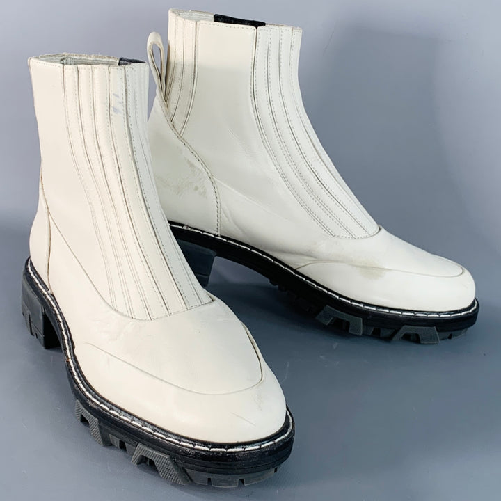 RAG & BONE Size 10 White Leather Pull On Ankle Boots