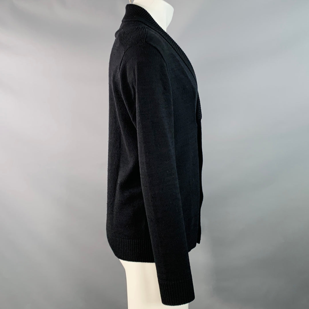 G-STAR Size M Black Cotton Wool Blend Knit Double Breasted Buttoned Cardigan
