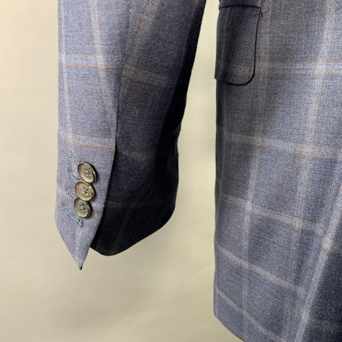 ISAIA Size 40 Blue Orange Plaid Wool Single Breasted Sport Coat