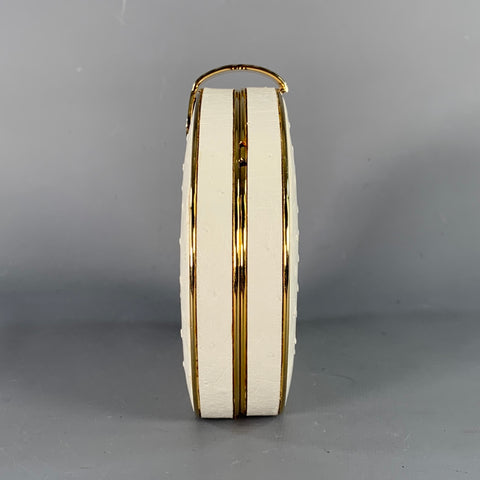 VINTAGE White Gold Ostrich Leather Round Clutch