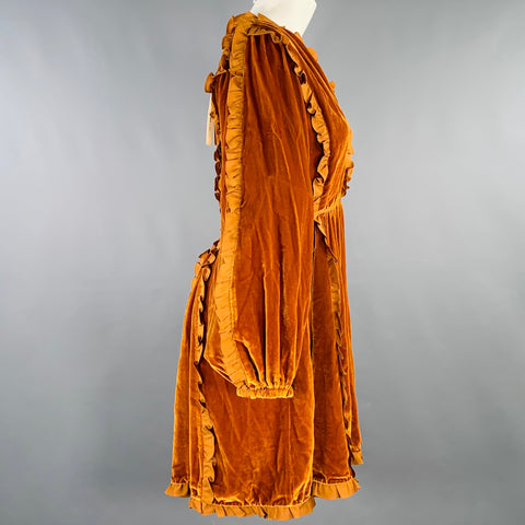 ULLA JOHNSON Size 4 Camel Ruffled Long Sleeve Below Knee Dress