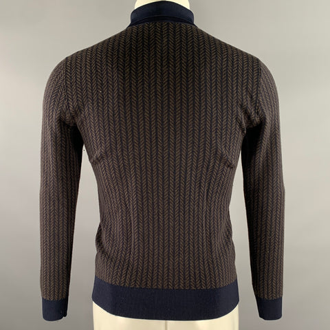 EMPORIO ARMANI Size S Brown Navy Herringbone Wool Blend Polo Sweater