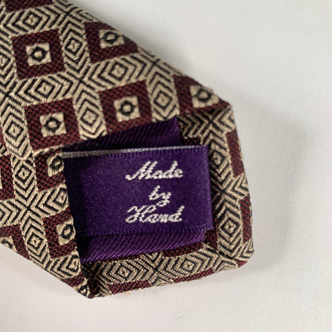 RALPH LAUREN Tan Burgundy & Brown Geometric Silk Tie