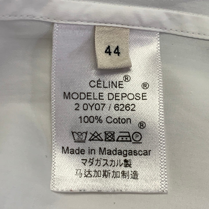 CELINE Size 12 White Cotton Hidden Buttons Formal Shirt