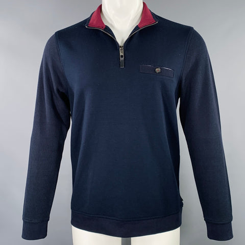 TED BAKER Size S Curbing Navy Polyester Blend One Pocket Pullover