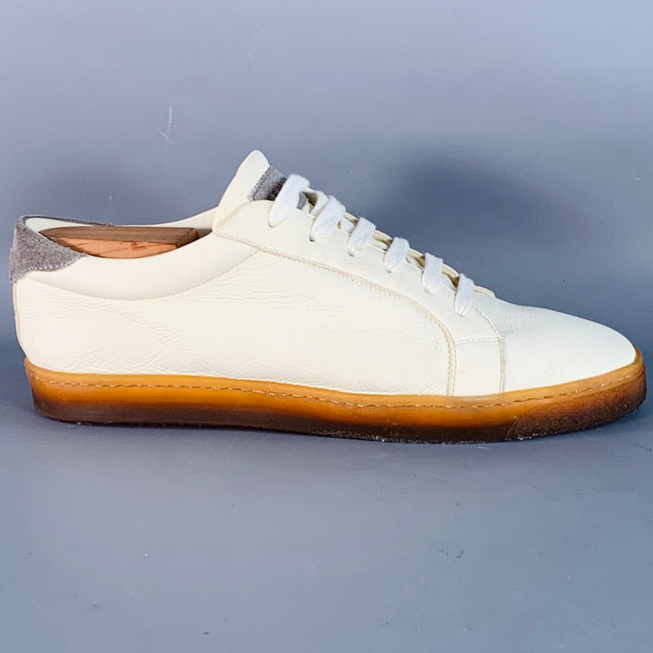 BRUNELLO CUCINELLI Size 9 Off White Grey Leather Low Top Sneakers