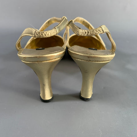 ANNE KLEIN Size 6.5 Gold Leather Ankle Strap Pumps