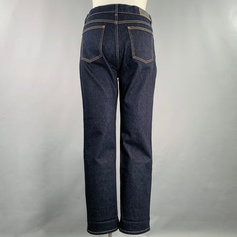 AGNONA Taille 42 Jean 5 poches en mélange de coton bleu marine à surpiqûres contrastantes