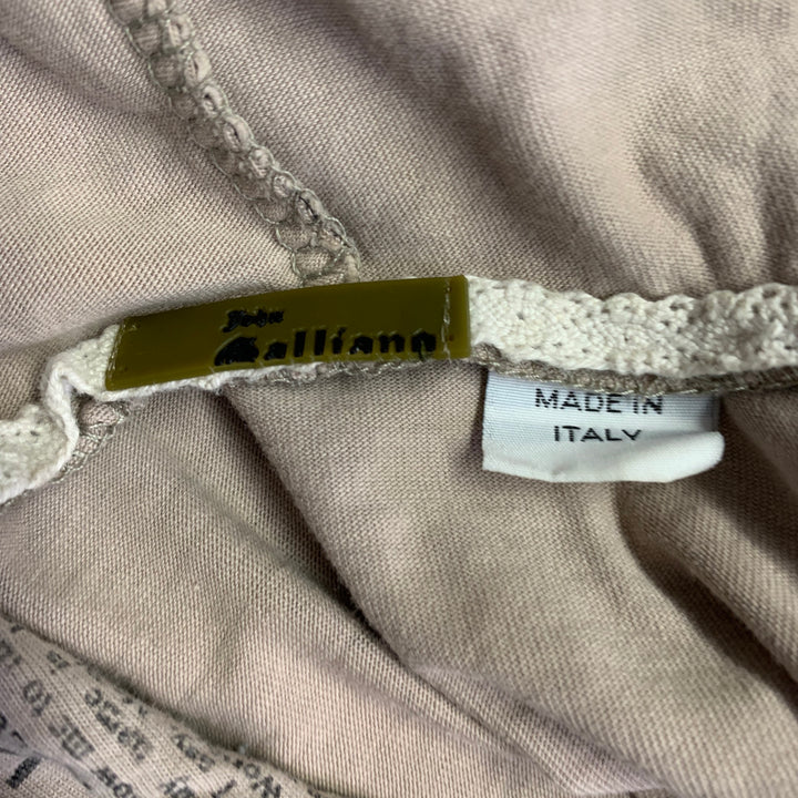 JOHN GALLIANO Size M Khaki Black Newspaper Cotton Blend Jersey Hooded Short Sleeve Shirt