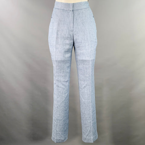 ELIE TAHARI Size 4 Blue Heather Linen Blend Flat Front Casual Pants