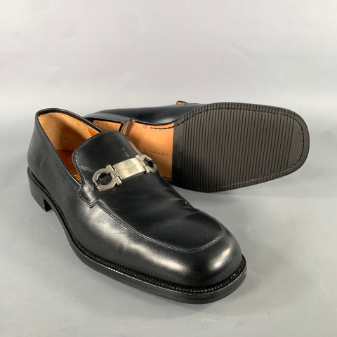SALVATORE FERRAGAMO Size 9.5 Black Leather Horsebit Loafers