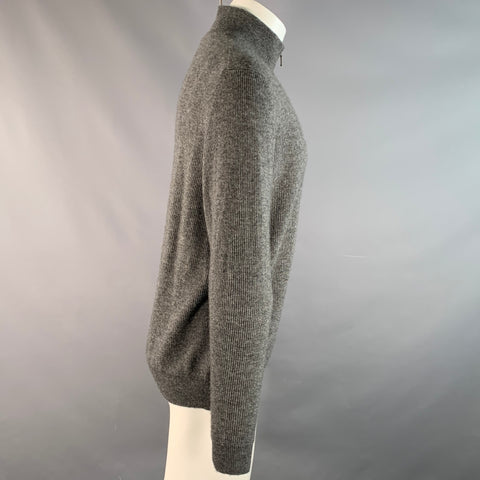 LORO PIANA Size M Gray Ribbed Knit Cashmere 1/4 Zip Pullover