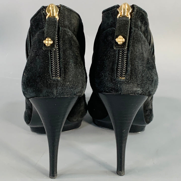 OSCAR DE LA RENTA Vintage Fall 2009 Size 6 Black Suede Satin Woven Stiletto Booties