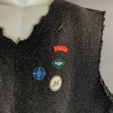 RAF SIMONS F/W2016 Size One Size Grey Charcoal Patches Wool Oversized Vest