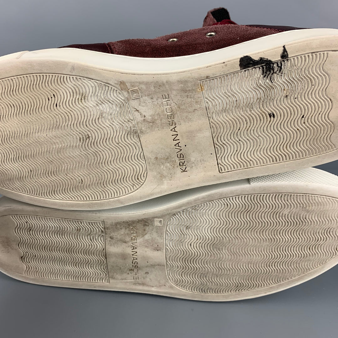 KRIS VAN ASSCHE Size 9 Burgundy Mixed Fabrics Leather High Top Sneakers