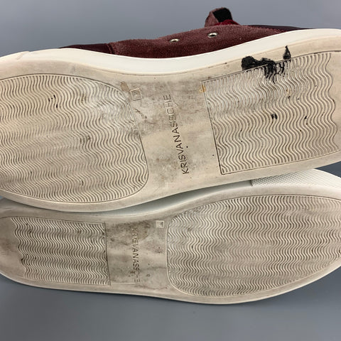 KRIS VAN ASSCHE Size 9 Burgundy Mixed Fabrics Leather High Top Sneakers