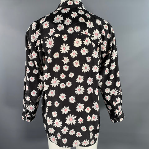 BALENCIAGA Size S Black & White Pink Floral Polyester Long Sleeve Shirt