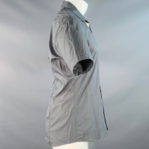 DRIES VAN NOTEN Size 38 Grey White Contrast Trim One Pocket Cotton Short Sleeve Shirt