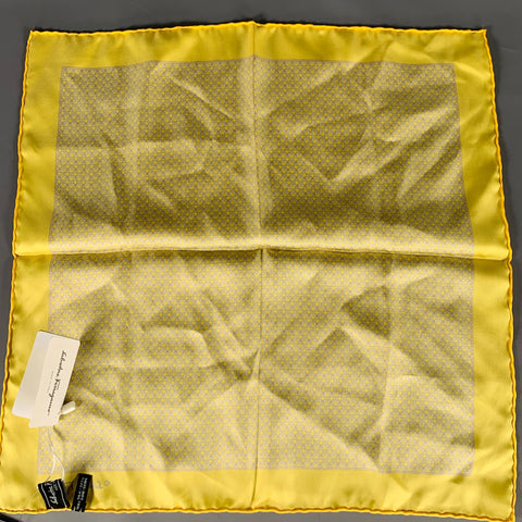 SALVATORE FERRAGAMO Yellow White Abstract Pocket Square