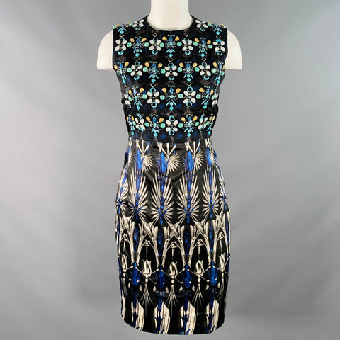 BIYAN Size S Lorelei Black Multi Color Silk Cotton Blend Beaded Midi Cocktail Dress